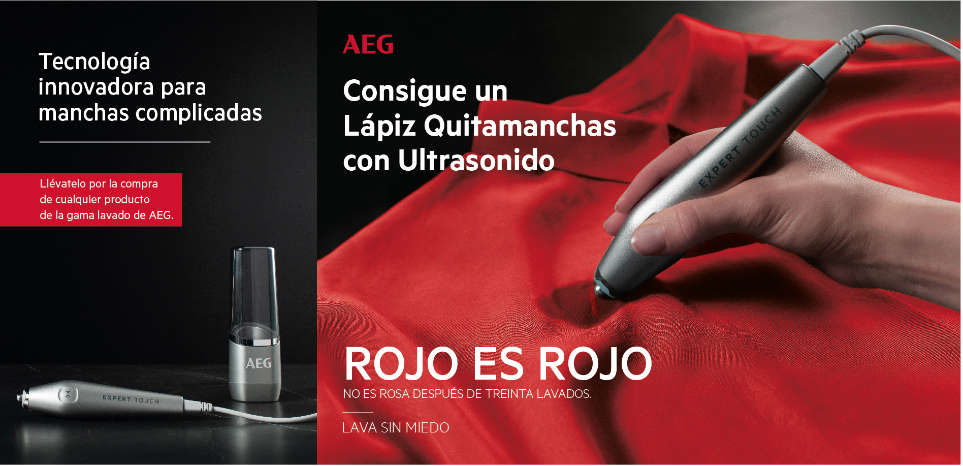 Compra cualquier modelo de la gama lavado de AEG, podrás llevarte un Lápiz Quitamanchas con Ultrasonido